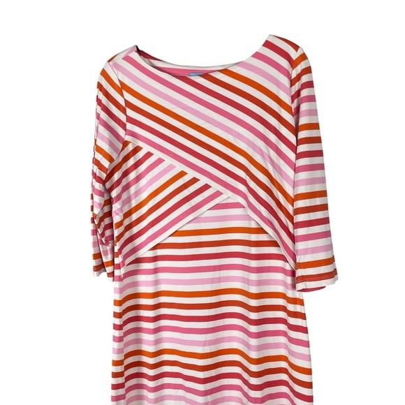 J.McLaughlin Pink Orange Stripe 3/4 Sleeve Stretch Knit Dress Size L - Picture 3 of 6